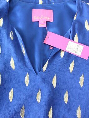 Lilly Pulitzer Shalynn Blue Metallic Silk Caftan Dress Size 4 NWOT